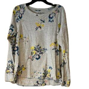 Loft Light Gray Floral Cotton Sweatshirt Long Sleeve - Medium